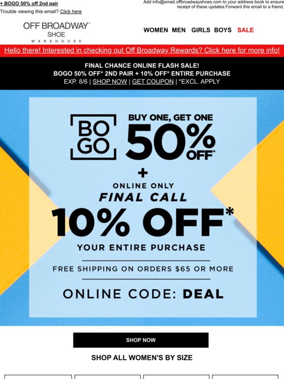 Off broadway best sale shoe warehouse coupon