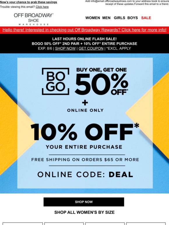 Off broadway shoes store coupon 20 off