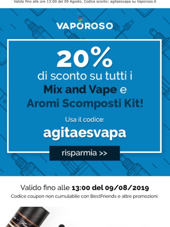 , Sconto 20% su Liquidi Mix and Vape e Aromi Scomposti Kit!