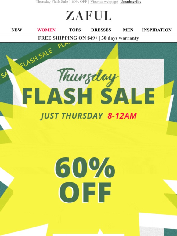 Super Flash Sale：60% OFF——Just Thursday 8-12am