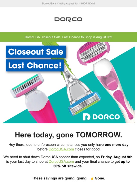 Last Chance to Shop at DorcoUSA.com!