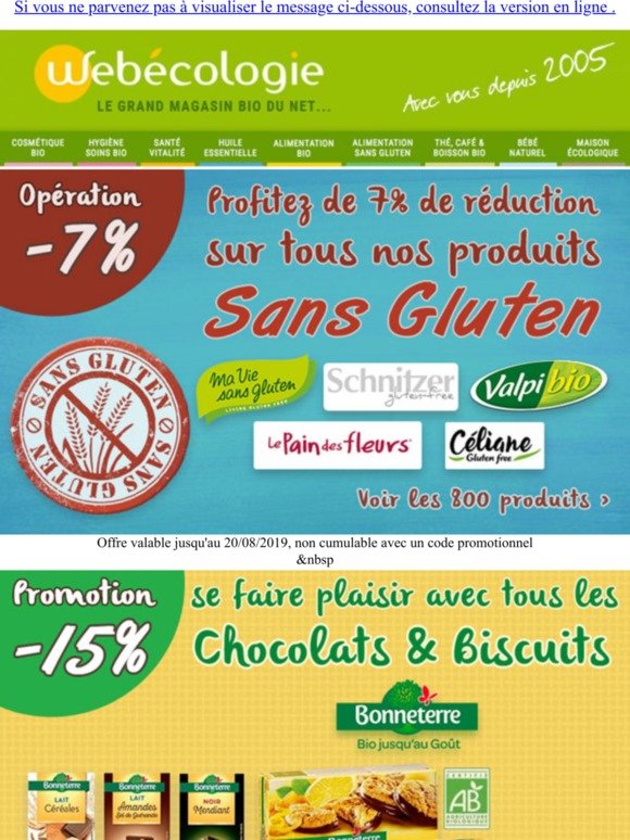 Promotion rayon Sans Gluten et -15% sur les chocolats et biscuits Bonneterre