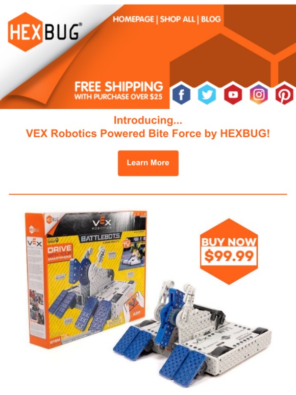 Experience the thrill of building a BattleBot with VEX Robotics Bite Force by HEXBUG!