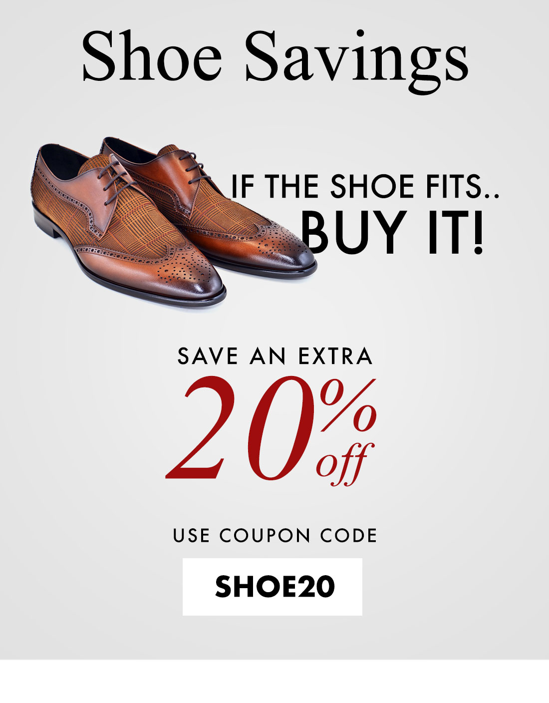 coupon code for shoes on Bachrach Save Extra 20 Off Shoes If The Shoe Fits Milled