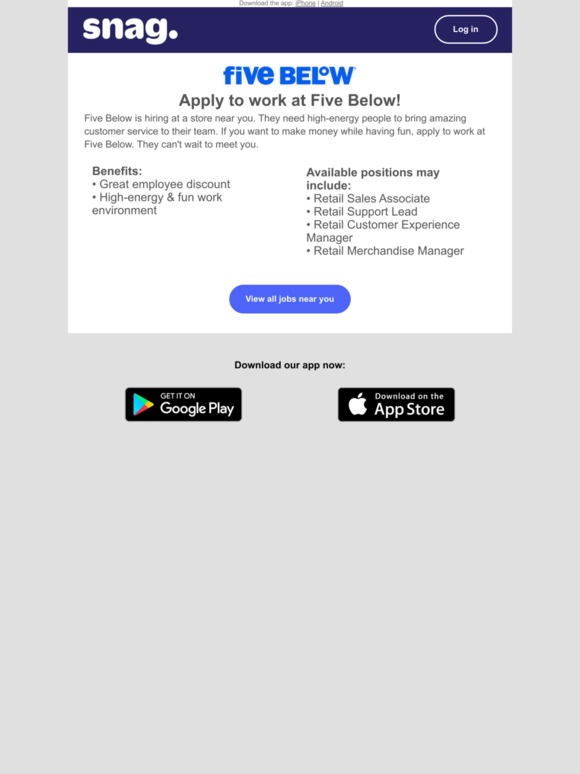 Snagajob Job Alert Five Below Is Hiring Near 10001 Milled