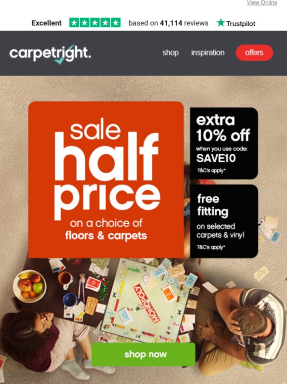 Carpetright We're back with SAVE10 but not for long Milled