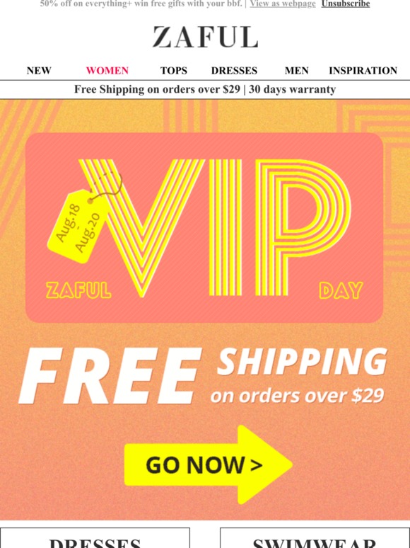 【ZAFUL VIP DAY】Free Shipping on orders over $29！