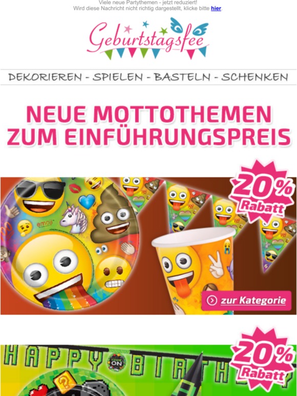 NEU: Emoji, Gamer Party, Blumenfee, Top Wing, Faultier - 20% Rabatt