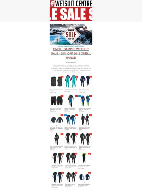 Wetsuit Centre ONEILL SAMPLE SALE 20 OFF 2019 ONEIL SAMPLE WETSUIT RANGE!! Milled