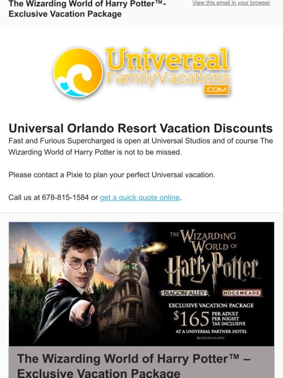 Universal Orlando Resort Harry Potter Vacation Package