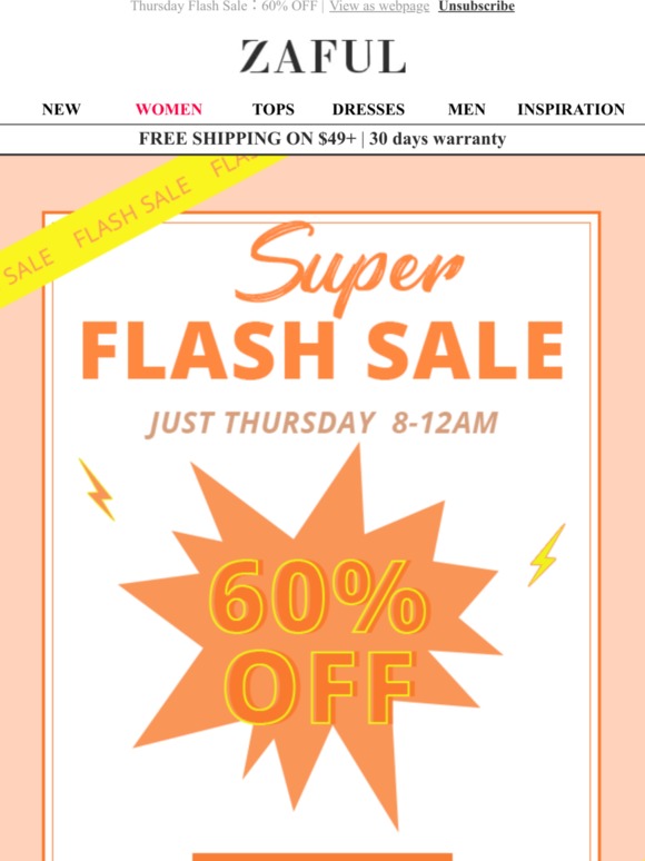 Super Flash Sale：60% OFF——Just Thursday 8-12am