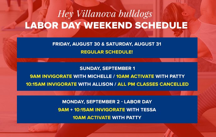Hey Villanova bulldogs -Labor Day weekend schedule