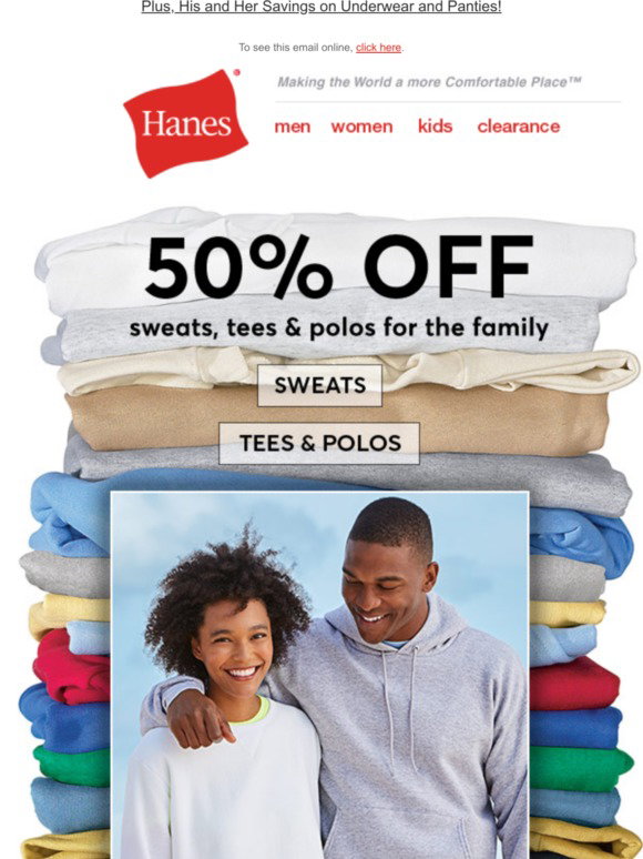Hanes: Grab your faves with 50% Off Sweats, Tees and Polos! | Milled