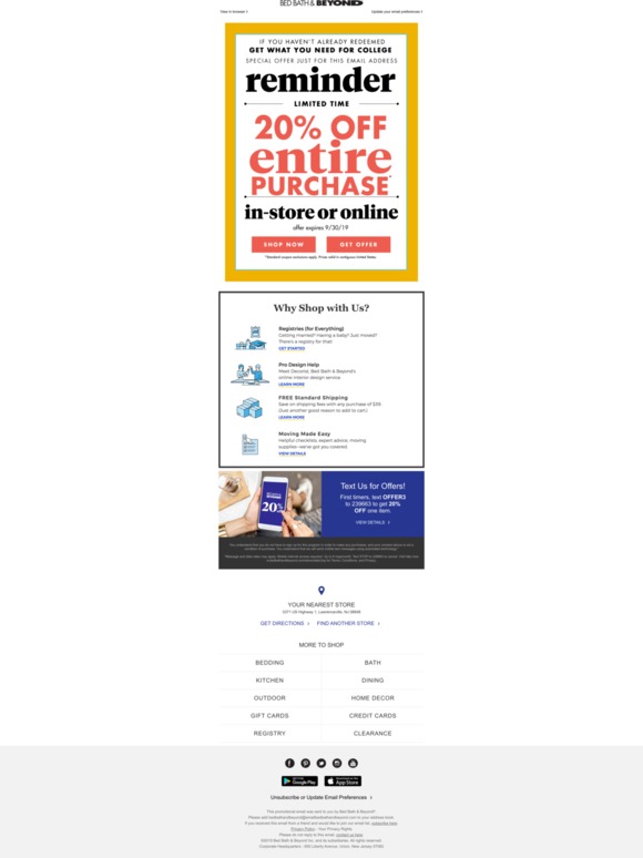 Bed Bath & Beyond ⏰ REDEEM ASAP Your 20 ENTIRE offer is still