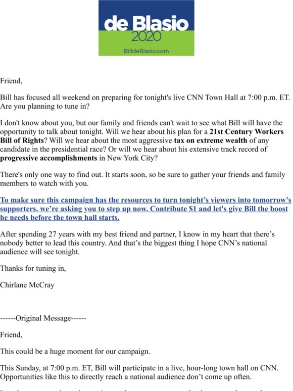 Starting in one hour Re: Bill's town hall forum live on CNN