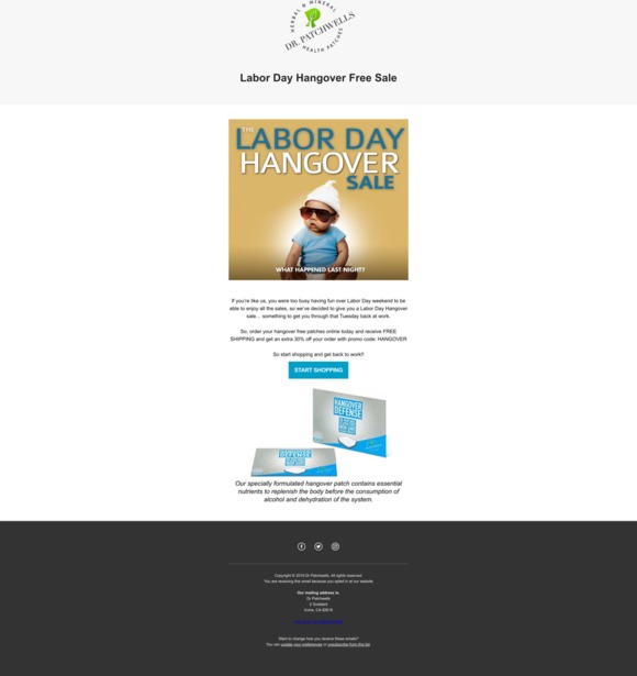 LABOR DAY SALE- 30% OFF HANGOVER PATCHES
