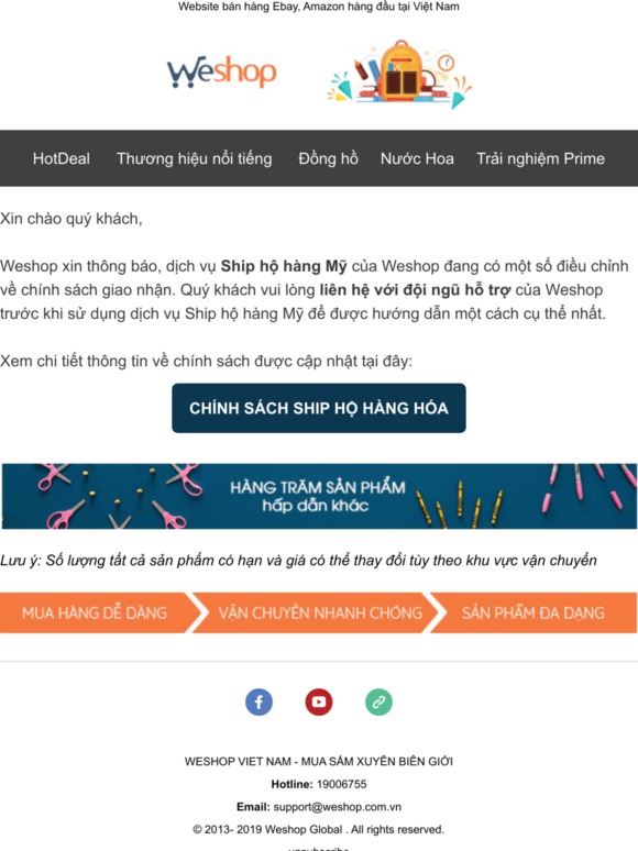 Weshop - Thông báo quan trọng về dịch vụ ship hộ hàng Mỹ