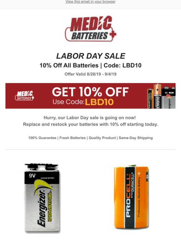 Huge Labor Day Savings - 10% Off All Batteries!