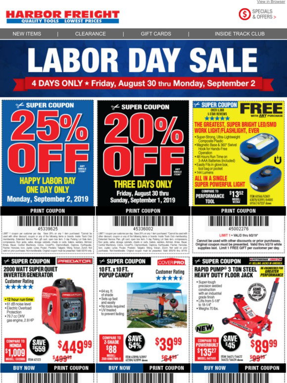 Harbor Freight Tools 📣 Labor Day Sale Super Coupons for You 4 Days