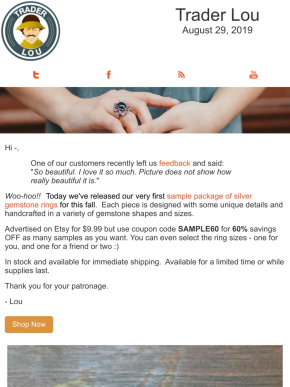 Just $3.99 for Silver Gemstone Ring Samples - Select Your Ring Size