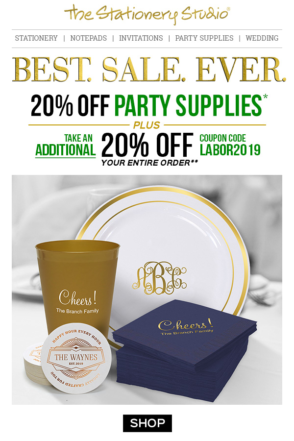 The Stationery Studio, LLC Party Supply Sale ⭐ 20 Off + 20 Off Milled