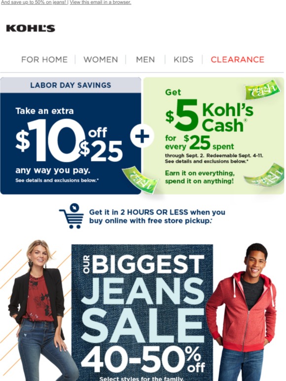 Kohl's Celebrate the long weekend with 10 off your 25 purchase + get