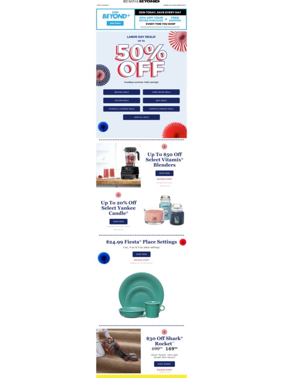 Bed Bath & Beyond LABOR DAY deals for every room Up to 50 OFF + 30