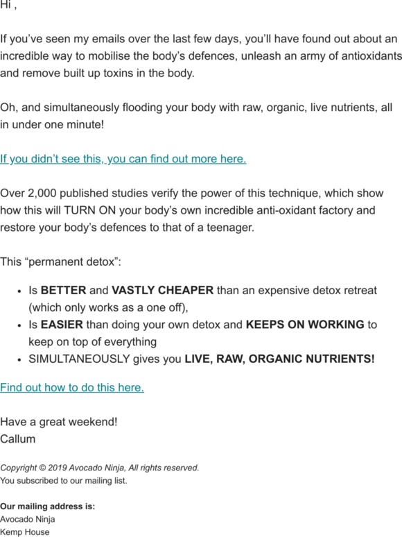 Avocado Ninja Permanent detox? Milled