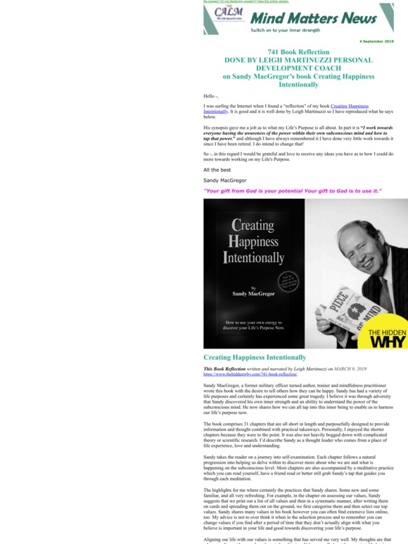Hello -MMN - Creating Happiness Intentionally - Book Reflection