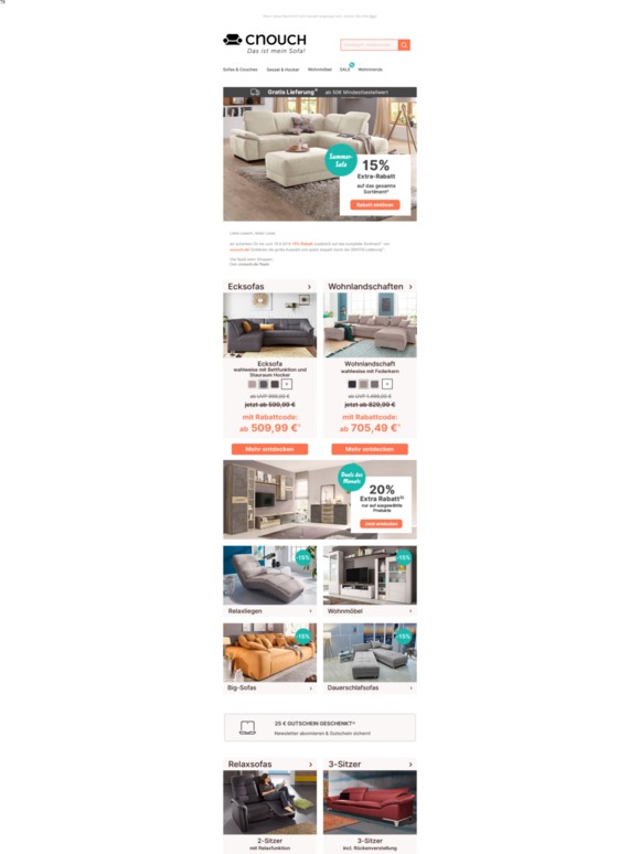 🔔 Summer-SALE | 15% extra auf alle Sofas, Sessel und Wohnmöbel 🔔