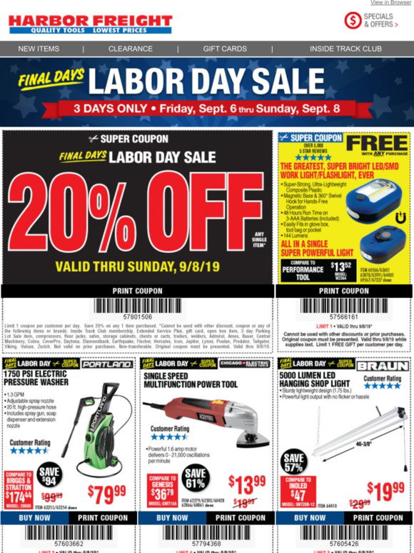 Harbor Freight Tools Our Final Days Labor Day Sale is Here • 3 Days