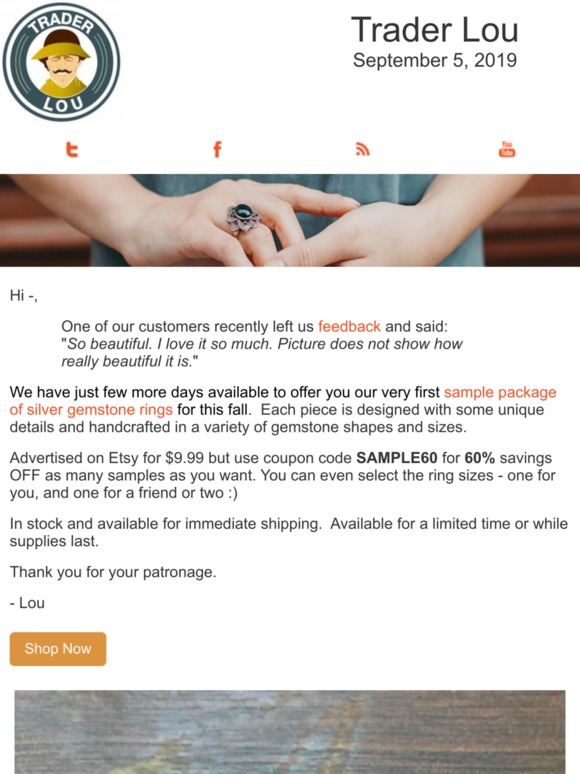$3.99 Silver Gemstone Ring Samples in Your Size - Last Few Days