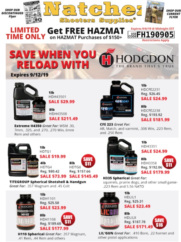 Natchez Shooters Supplies Save When you Reload with Hodgdon! Milled