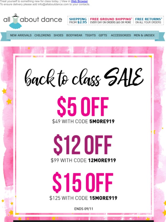 Back to Dance with up to $15 Off!