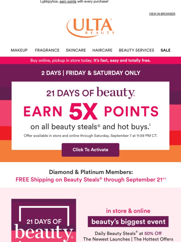 Ulta Beauty 5X points on Beauty Steals & Hot Buys 2 days only 🎉 Milled