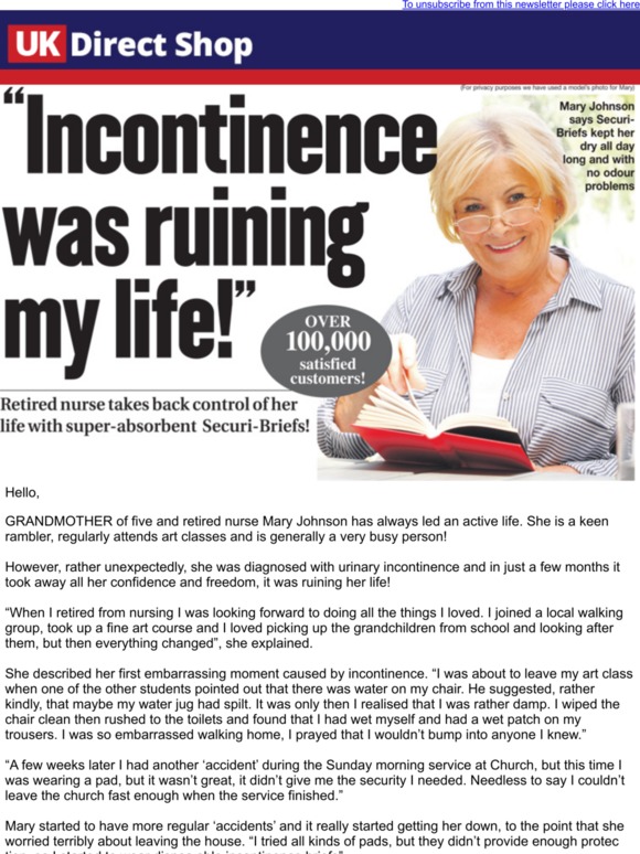 UK Direct Shop Incontinence causing problems? Free pair of Securi Briefs with every pack Milled