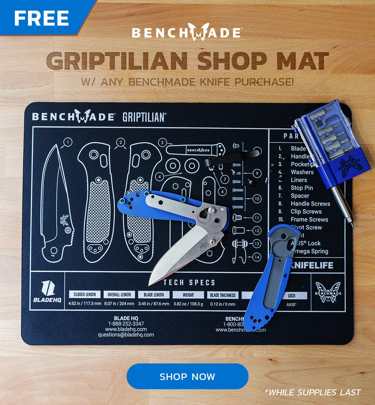 Blade HQ Source Free Benchmade Shop Mat! Milled