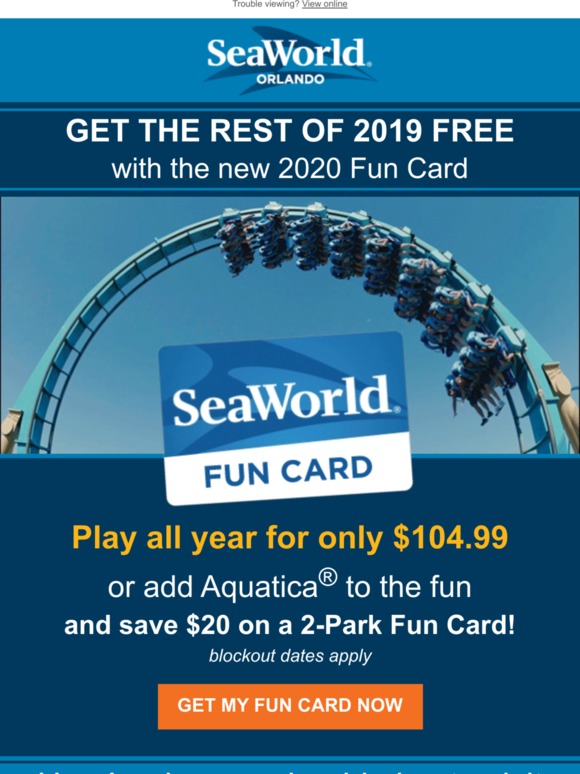 SeaWorld Parks Play FREE All of 2019 with a 2020 Fun Card! 💃 Milled