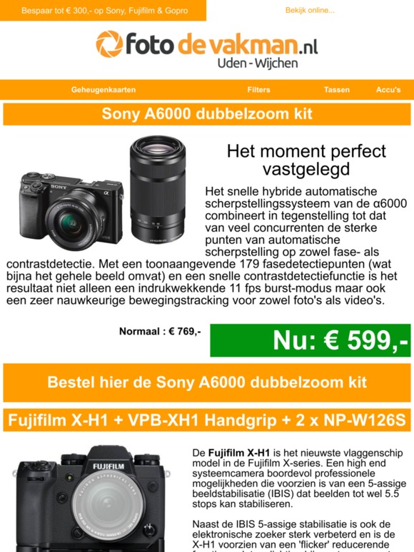 Heel veel voordeel op Sony, Fujifilm & GoPro.