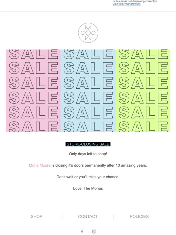 STORE-CLOSING SALE. Only days left to shop!