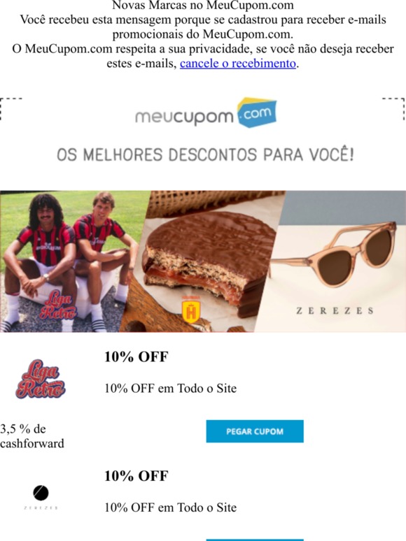 Tem Novidade no Meu Cupom: Confira Aqui os Cupons das Marcas que Acabaram de Chegar! | Havanna | Liga Retrô | Zerezes | E muito Mais!