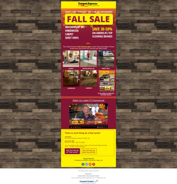 Carpet Express Fall Flooring Sale Waterproof SPC, Carpet, Hardwood
