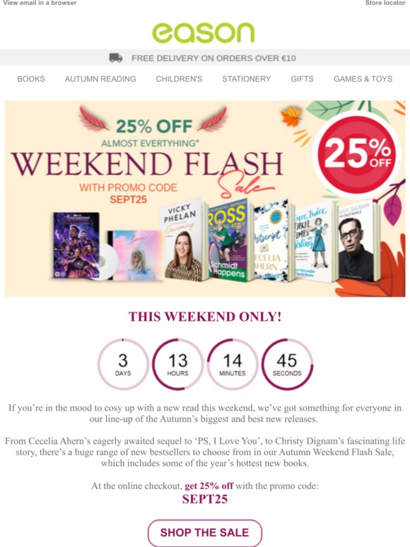 Easons School Shop Open for your 25 off Discount Weekend Flash Sale