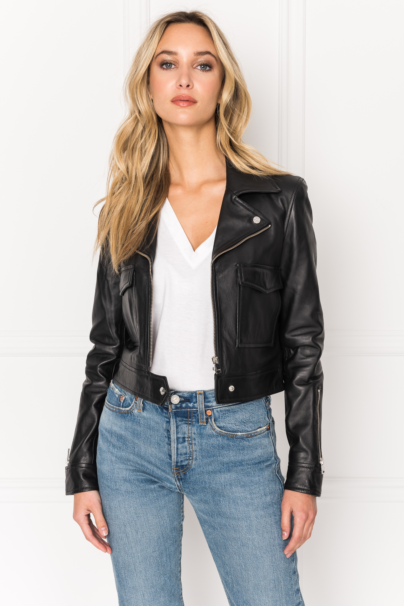 lamarque pleated leather jacket