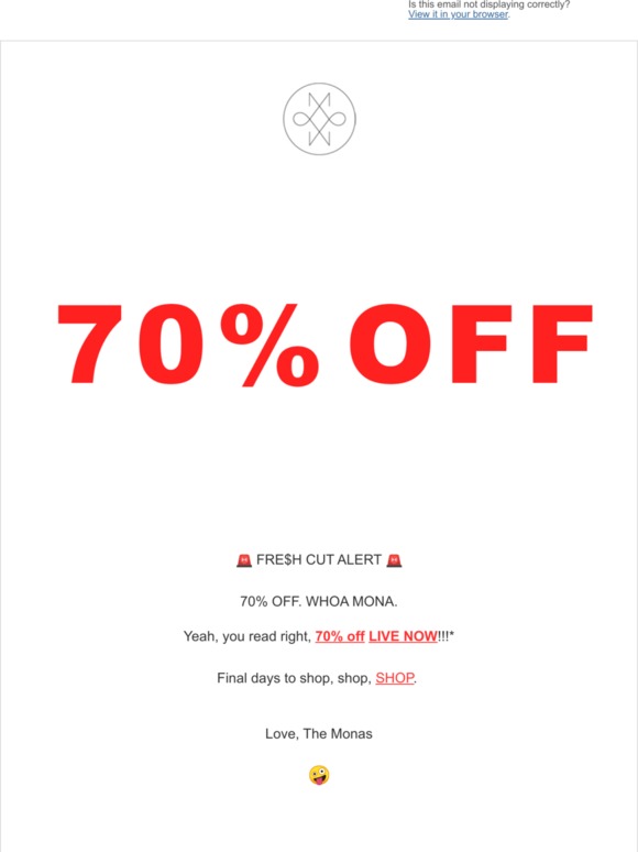 🤪 FRE$H CUT ALERT 🚨 70% OFF!