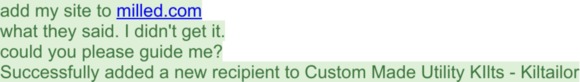Successfully added a new recipient to Custom Made Utility KIlts - Kiltailor