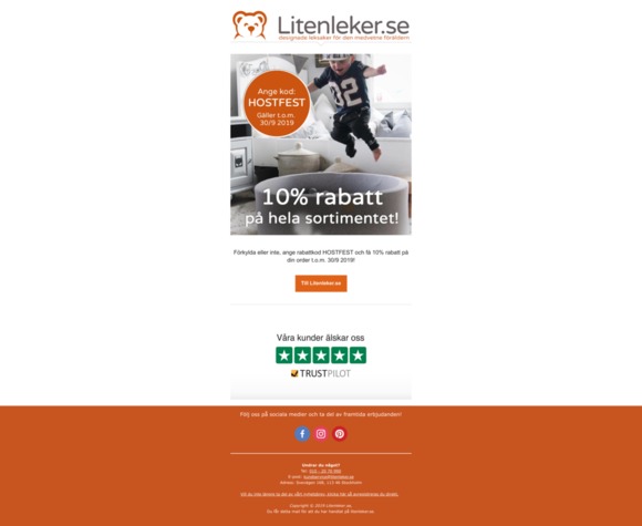 👉 Få 10% rabatt på ALLT t.o.m. 30/9 2019! 🙌