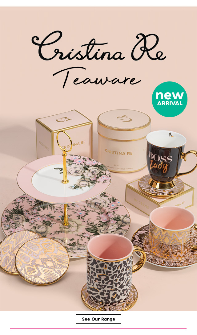 NEW Cristina Re Classique Teacup//Saucer Set Rose Glass 2pce