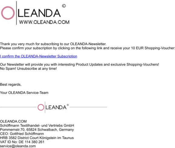 Please confirm your Newsletter Subscription and receive your 10 EUR Voucher.