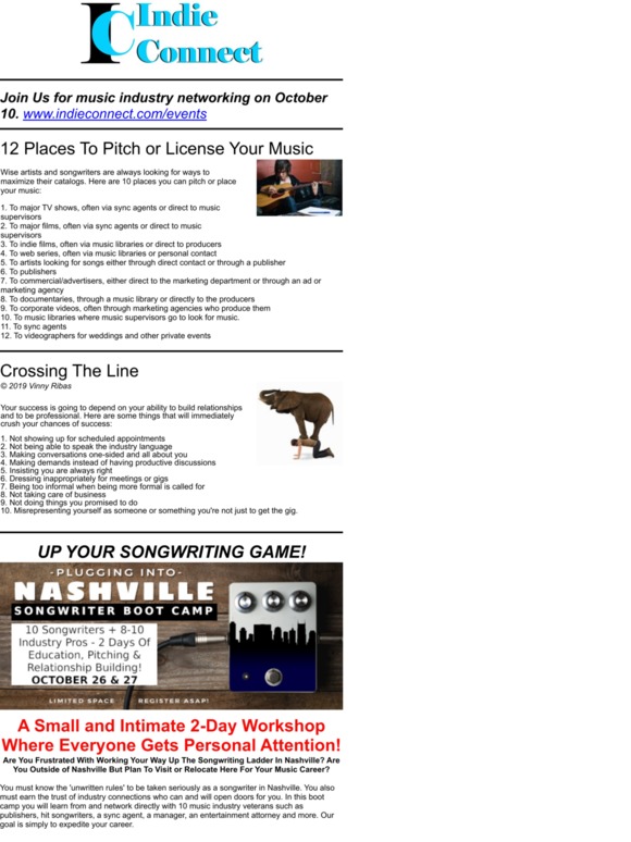 12 Place to Pitch Your Songs; Upping Your Songwriting Game and More.